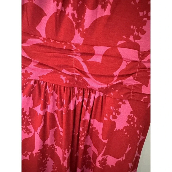 BODEN 100% LYOCELL RED AND PINK RUCHED WAIST JERSEY DRESS WH276 SZ 10R M0331 - Picture 3 of 7